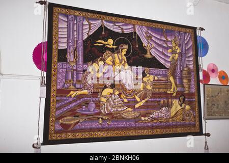 dh Batik Shop GALLE SRI LANKA Award Winning Batiks Wand hängen Kunstwerk Display Stoff Kunst Muster Stockfoto