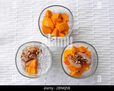 MANGO CHIA KOKOSNUSSPUDDING IM GLAS Stockfoto