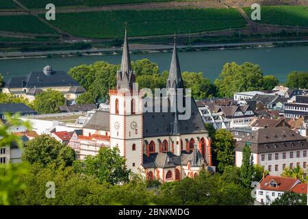 Romanische Basilika St. Martin in Bingen, romanische Krypta aus dem 15. Jahrhundert, UNESCO-Weltkulturerbe Oberes Mittelrheintal, Kulturgut nach Haager Übereinkommen, Stockfoto