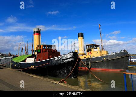 Blick über das Dampfschiff Brent am Hythe Quay, River Chelmer, Maldon Town, Essex County, England, UK Stockfoto