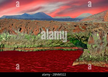 Diese Fantasie vulkanische Welt basiert auf der vulkanischen Landschaft von Lanzarote (Kanarische Inseln). Stockfoto