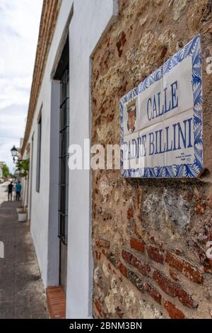 Karibik, Großantillen, Dominikanische Republik, Santo Domingo, Kolonialzone, historisches Straßenschild an der Calle Padre Billini im Kolonialviertel von Santo Domingo Stockfoto