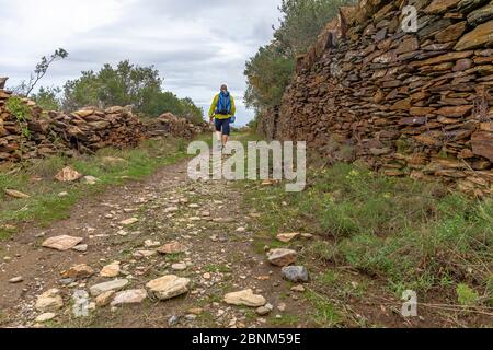 Europa, Spanien, Katalonien, Costa Brava, Cadaqués, Wanderer auf der Camí de Ronda an der Costa Brava auf dem Weg nach Cadaqués Stockfoto