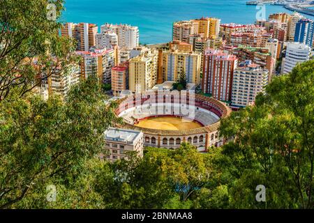 Malaga, Andalusien, Spanien: Malagueta, das Stierkampfstadion der Corrida (Stierkampfarena) auf der Plaza de Torros. Stockfoto