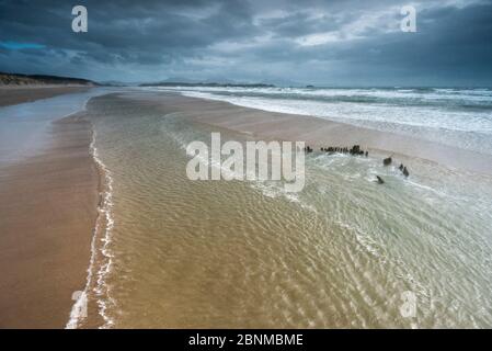 Wrack der Brig Athena ausgesetzt auf einer Ebbe, in der Nähe der Llanddwyn Island, Rhosneigr, Anglesey, Wales, UK, September 2016 Stockfoto