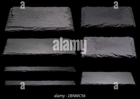 Schiefer, Schiefer Platten, Schiefer Platten auf schwarzem Hintergrund Stockfoto