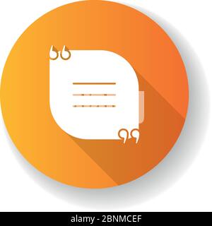 Chat-Blase mit Zitaten orange flaches Design lange Schatten Glyphe Symbol. Leeres Kreisfeld für direkte Sprachausgabe. Leerer Dialograhmen mit Anführungszeichen. Silhouette RGB-Farbdarstellung Stock Vektor
