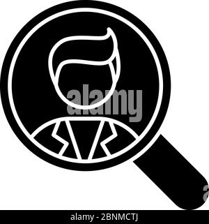 Schwarzes Glyph-Symbol für Leerstelle. Mitarbeiter einstellen. Für Position werben. Suche nach Personal. Suche nach Kandidaten durch das Unternehmen. Silhouette Symbol auf weißem Raum. Isolierte Vektordarstellung Stock Vektor