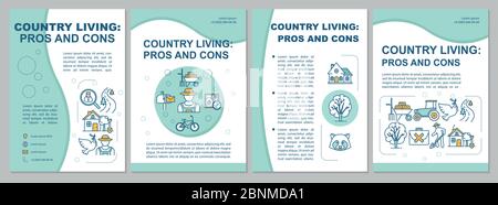 Broschüre Land leben Vorlage. Ländlicher Lebensstil. Lebensqualität. Flyer, Booklet, Prospektdruck, Cover-Design mit linearen Icons. Vektorlayouts für Zeitschriften, Jahresberichte, Werbeplakate Stock Vektor