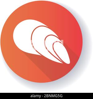 Kopfhaut Schale rot flaches Design lange Schatten Glyphe Symbol. Exotische Spiralmuschel. Aquarium Dekoration, Conchologie leer molluskan Tier, Schnecke Shell Silhouette RGB-Farbe Abbildung Stock Vektor