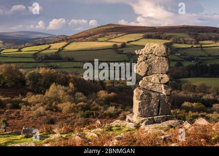 Die bowerman Nase im späten Abendlicht, den Granit Tor, Nationalpark Dartmoor, Devon, England, UK. Oktober 2015. Stockfoto