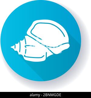 Triton Trompete Shell blau flaches Design lange Schatten Glyphe Symbol. Große exotische Muschel, Konchologie Charonia tritonis. Leere molluskan Tier, Gastropod Conch Silhouette RGB-Farbe Illustration Stock Vektor