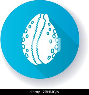 Cowrie Shell blau flaches Design lange Schatten Glyphe Symbol. Dekorative Ozean Souvenir, Konchologie Luria cinerea. Leere molluskan Tier, Kopfhaut Silhouette RGB-Farbe Illustration Stock Vektor