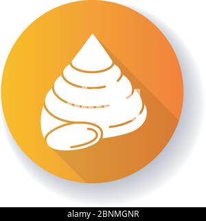 Top Shell gelb flaches Design lange Schatten Glyphe Symbol. Exotische Schnecke Muschelschale, Conchologie Cittarium pica. Leere Gastropod Tier, molluskan Muschel, Muschel Silhouette RGB-Farbdarstellung Stock Vektor