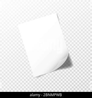 Vektor A4 Papier mit Schatten auf transparentem Hintergrund. Illustration, Vektor Stockfoto