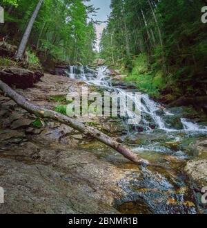 Wanderung zu den Rißloch Wasserfällen im Bayerischen Wald bei Bodenmais Niederbayern Deutschland Stockfoto