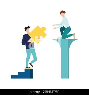Zwei Geschäftsmann hält Ausrüstung. Idee von Teamwork und Partnerschaft. Teil des Mechanismus, das Unternehmensgeschäft. Isolierte Vektor-Illustration in Cartoon Sty Stockfoto
