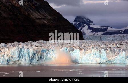 Gletscher kalben, Kongsfjorden, Svalbard, Norwegen, Juli 2016. Stockfoto