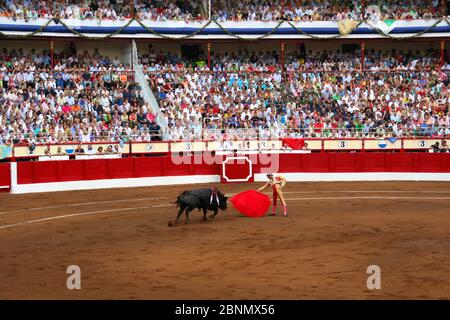 Alfonso Enrique Ponce Martínez aka Enrique Ponce Spanischer Matador mit Bulle läuft auf ihn Santander Cantabria Spanien 21. Juli 2009 Stockfoto