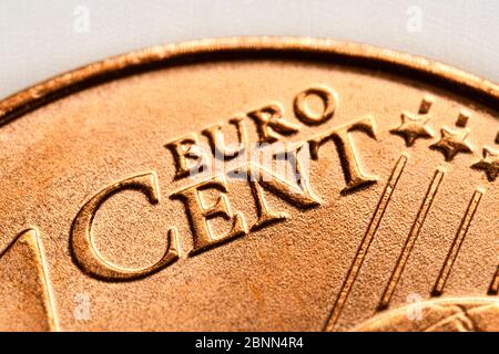 Nahaufnahme einer 1-Cent-Münze, symbolisches Foto zur geplanten Abschaffung von 1- und 2-Cent-Münzen Stockfoto