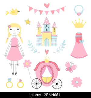 Märchen Bilder von Prinzessin und andere Zauberer Werkzeuge Stock Vektor