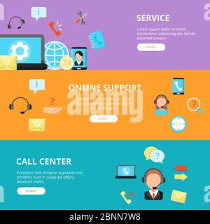 Banner für Call Center-Unterstützung. Horizontale Banner Vorlage mit Online Support Konzept Bilder Stock Vektor