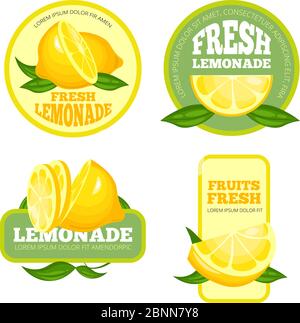Limonade-Abzeichen. Zitronensaft oder Fruchtsirup Limonade Vektoretiketten oder Logo Illustrationen Stock Vektor