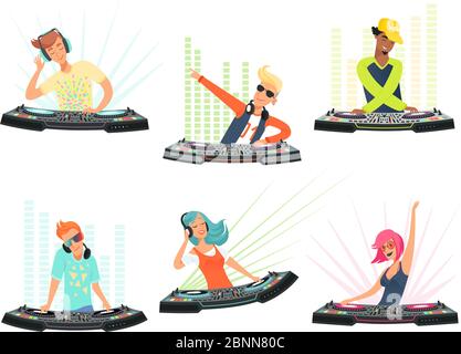 DJ-Figuren. Vektor-Illustrationen von Musik Cartoon Maskottchen Stock Vektor