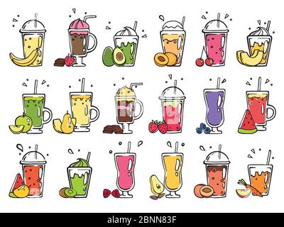 Smoothie von Hand gezeichnet. Bilder von Sommercocktails Stock Vektor