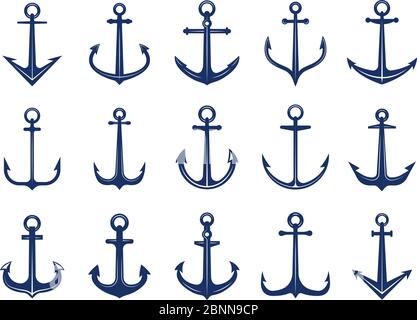 Symbole für Schiffsanker. Designs von Marine-Symbole Anker Schiff oder Boot. Vorlage für Vector Marine Retro Logotypes Stock Vektor