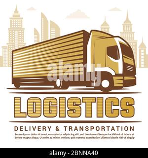 Logistischer Hintergrund. Vektor stilisierte Illustration von LKW und verschiedene Symbole der Transportgesellschaft Stock Vektor