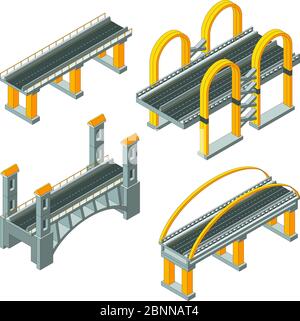 Brücke isometrisch. City Schnellstraße Verkabelung städtischen Auto Infrastruktur Viaduct 3d Vektor Low Poly Sammlung Stock Vektor