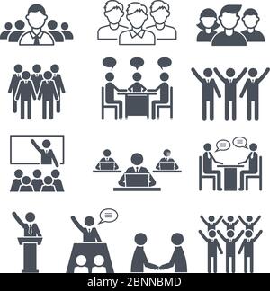 Symbole für das Unternehmensteam. Professionelle Menschen Business-Networking-Konferenz Crowd oder Gruppe Training Vektorsymbole Stock Vektor