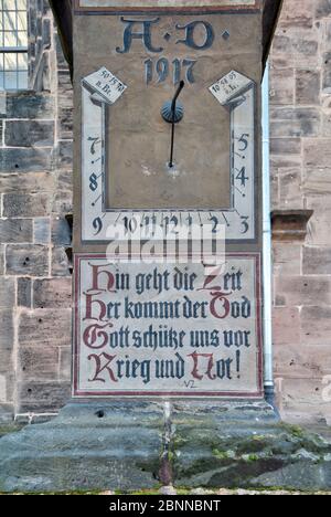 Sonnenuhr, Stadtkirche, St. Moriz, Hausfassade, Coburg, Oberfranken, Bayern, Deutschland, Europa, Stockfoto