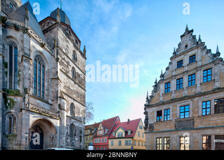 Stadtkirche, St. Moriz, Hausfassade, Architektur, Coburg, Oberfranken, Bayern, Deutschland, Europa, Stockfoto