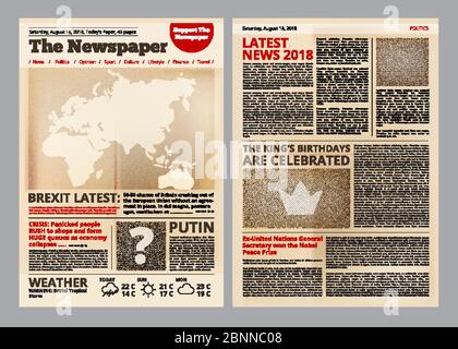Alte Zeitung. Vintage antikes Papier von Magazinseiten mit Bearbeitung von Text und Bildern Vorlage Vektor-Layout Stock Vektor