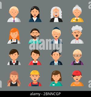 Berufe Avatare. Geschäftsmann Arzt Lehrer Friseur Koch Beruf Arbeiter Gruppe Kollegen Vektor Porträts flach Stil Stock Vektor