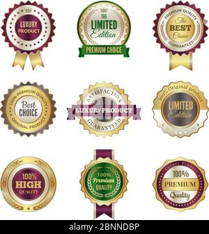 Luxuriöse Premium-Abzeichen. Hochwertige goldene Krone beste Wahl Etiketten und Stempel Vektor Vorlage für Zertifikate und Dokumente Stock Vektor