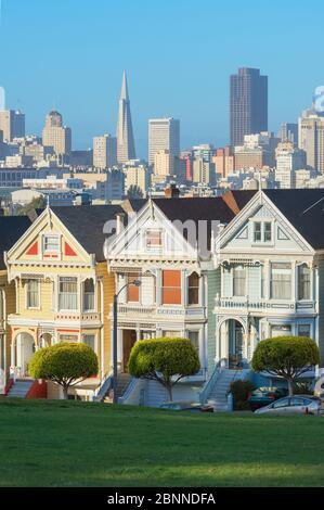 Die Painted Ladies, Alamo Square, San Francisco, Kalifornien, USA Stockfoto