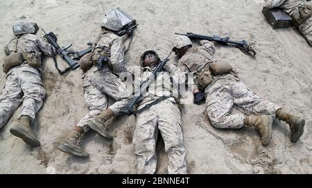 U.S. Marine Corps rekrutiert mit Mike Company, 3. Rekrut Training Battalion, komplette Hindernisse während der Crucible bei Marine Corps Recruit Depot 15. Mai 2020 in Parris Island, South Carolina. Der Crucible ist eine 54-Stunden-ständige Rekruten Herausforderung und Rekruten, die passieren, werden Marines. Stockfoto