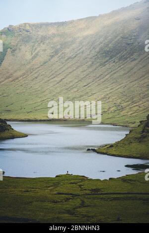 Azoren, Corvo, Landschaft, Hügel, Krater, See Stockfoto