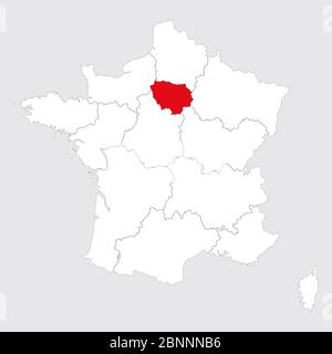 Region Paris rot auf frankreich Kartenvektor markiert. Grauer Hintergrund. Stock Vektor