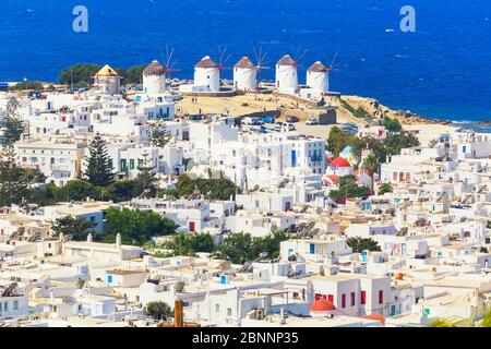 Mykonos Stadt, erhöhte Ansicht, Mykonos, Kykladen Inseln, Griechenland Stockfoto