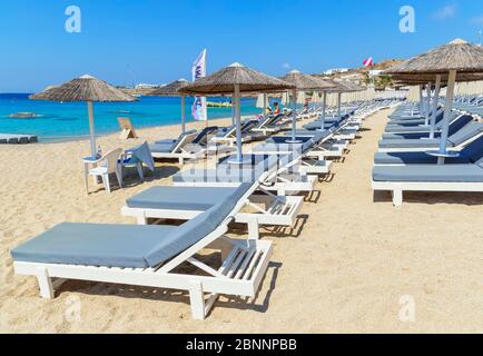 Paradise Beach, Mykonos, Kykladen Inseln, Griechenland Stockfoto