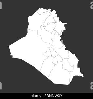 Irak politische Karte mit Grenzen skizzieren Vektor-Illustration. Grau, weiß. Stock Vektor