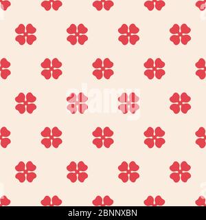 Abstrakt nahtlose Hintergrund Muster Kleeblatt vier Blütenblätter. Rot, cremeweiß Farbe. Perfekt für Hintergründe, Stoffdesigns, Hintergrund, Musterfüllungen Stock Vektor