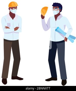 Männlicher Bediener und Führungskraft mit Maskenvektor-Illustration Stock Vektor