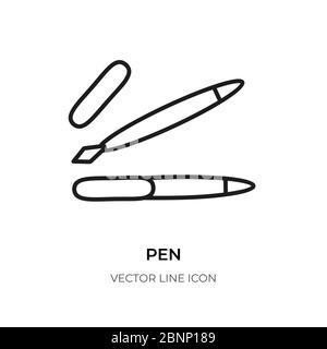 Symbol für schwarzen Stift. Grafik-Schild digitale Werkzeugspitze. Lineares Piktogramm einfaches Buchstabensymbol. Konturlogo für Design Unterschrift Papier Dokument Web Kontakt Deal Informationen. Isolierte Vektordarstellung Stock Vektor