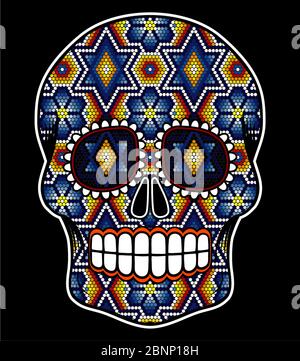 vektor-Illustration von bunten Perlen Schädel inspiriert in mexikanischen huichol Kunst und traditionellen Zucker Schädel aus Mexiko. Beliebtes Symbol von 'Dia de muerto Stock Vektor