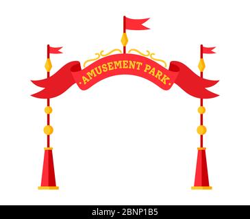 Eingang zum Vergnügungspark Wohnung. Eintrittskarte, Zirkus Illustration Design. Sommer Outdoor Kinder Spaß Zeit Freizeit. Cartoon Vektor isolierte Illustration Stock Vektor